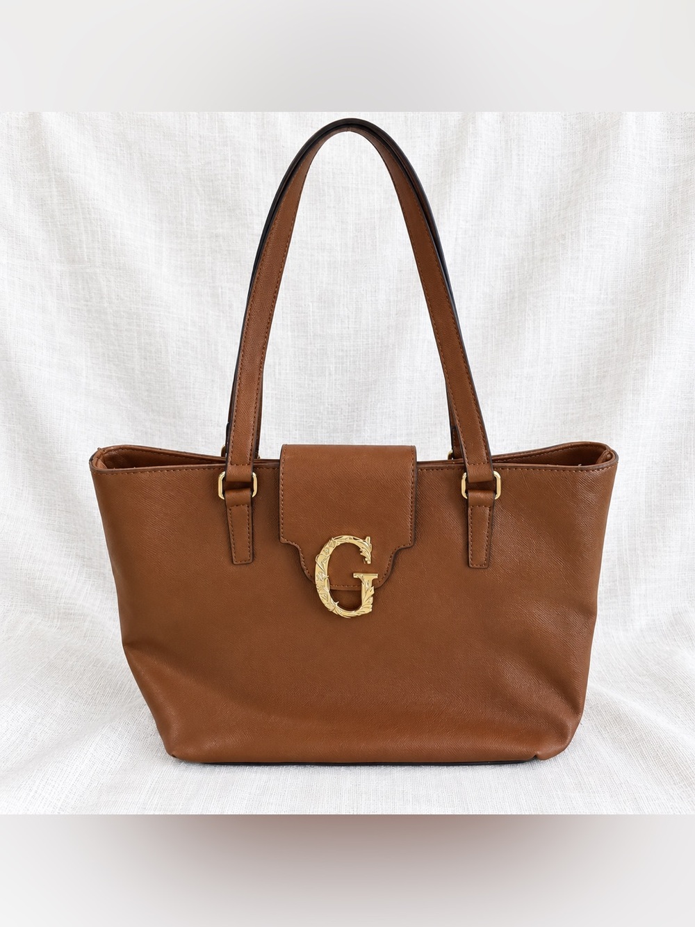 GUESS Brown Shoulder Tote with Gold G Accent